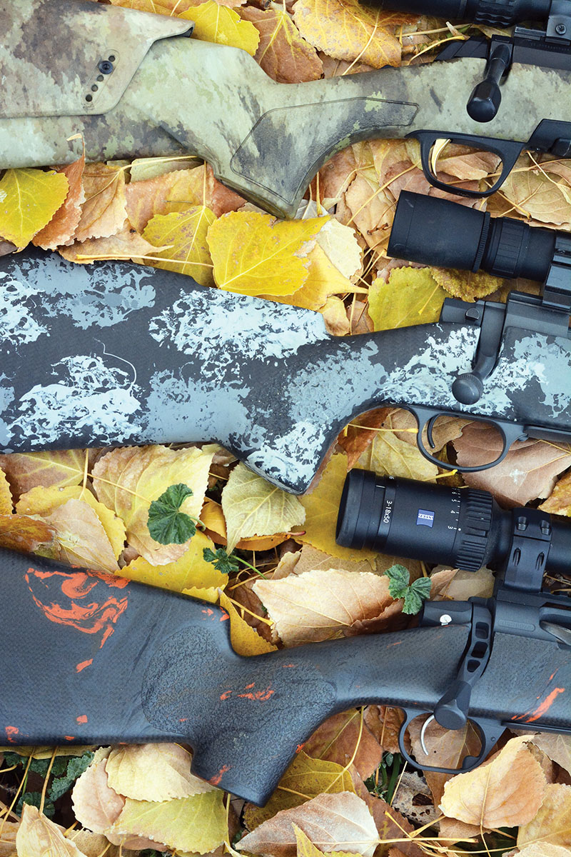 Pistol grips vary significantly in profile; however, modern long-range shooters generally favor these examples from Browning (top), Nosler (center) and AllTerra Arms (bottom).